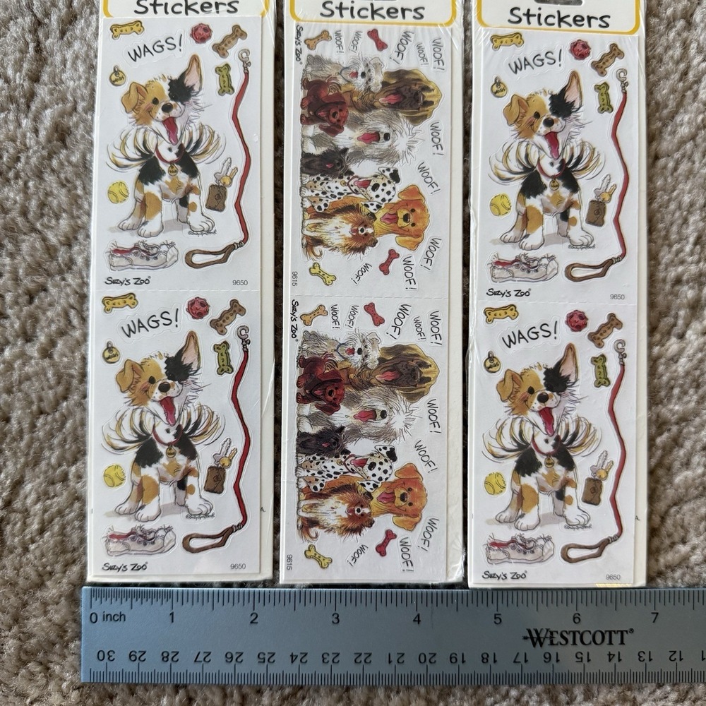 Vintage Suzys Zoo Stickers Puppy Dog Wags Woof Sealed Pack Lot Of 3 Sheets Rare - Picture 4 of 4